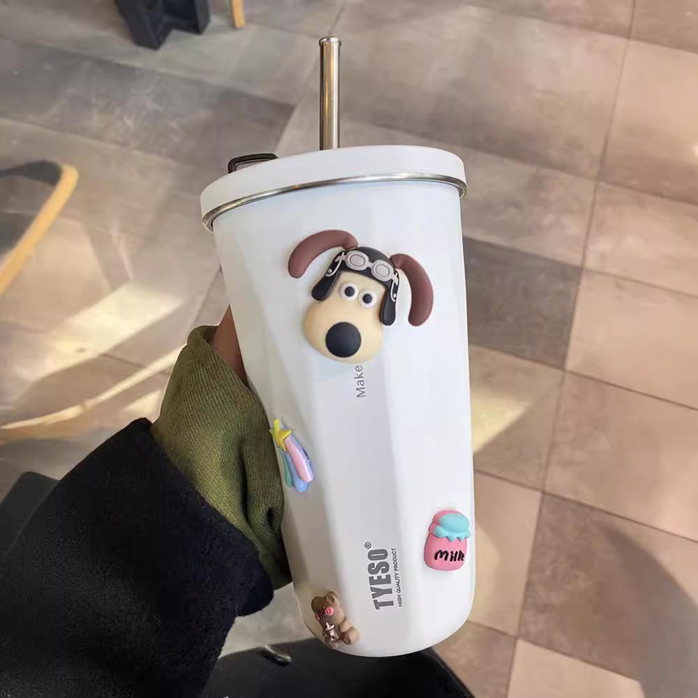 泰硕棱形吸管杯不锈钢保温大容量咖啡杯随行车载棱形情侣保冷杯子