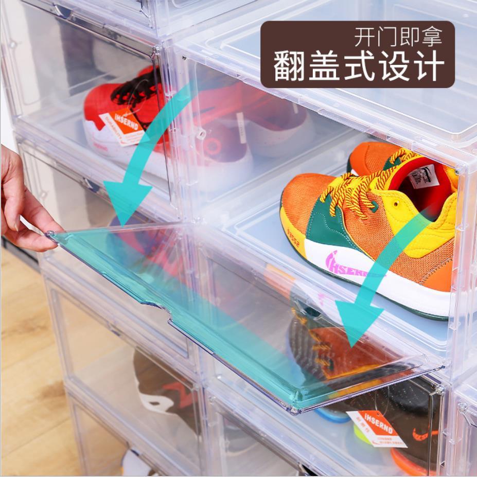 透明鞋盒侧开收纳防尘展示鞋柜磁吸门篮球鞋盒子翻盖防氧化整理盒
