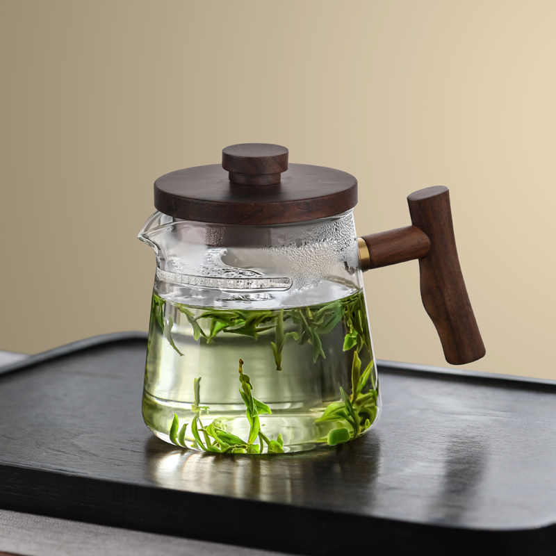 绿茶泡茶器玻璃壶月牙泡茶单壶耐高温冲茶壶一体过滤茶水分离木盖