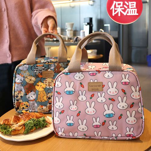 韩国防水防油牛津布加宽铝箔保温保冷扁平饭盒包学生便当包手拎包