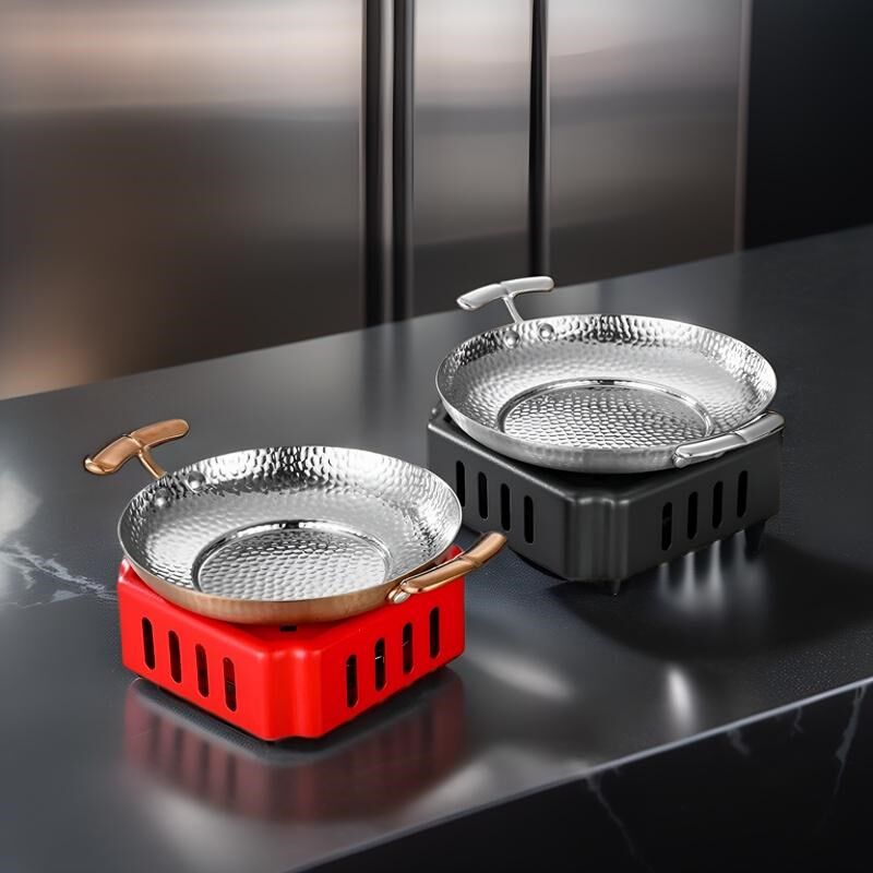 三层钢锤点双耳干锅酒精炉湘菜辣椒餐厅商用麻辣香锅牛蛙不粘煎锅