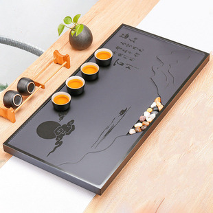 整块乌金石茶盘茶桌嵌入式泡茶盘天然家用茶海茶托黑金石茶盘石盘