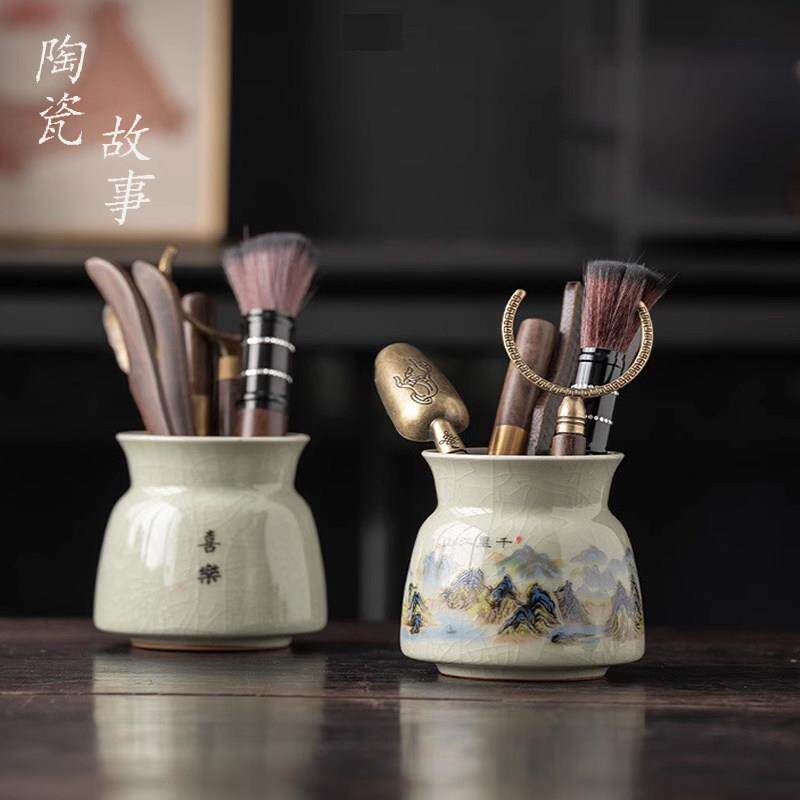 景德镇黑檀实木哥窑茶道六君子套装功夫茶具配件泡茶茶夹勺摆件