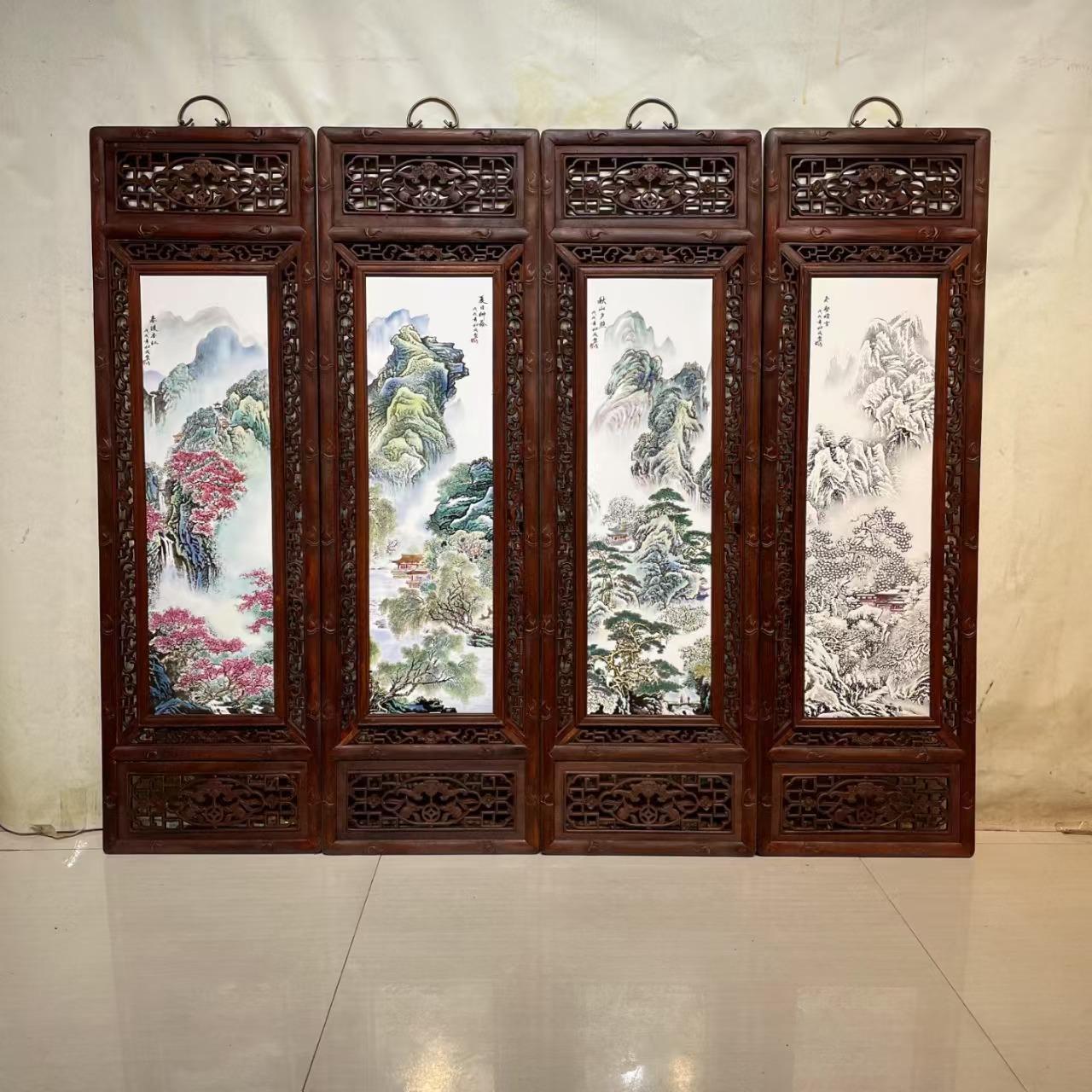 松茂景德镇瓷板画仿古四条屏壁画挂画装饰画山水春夏秋冬梅兰竹菊