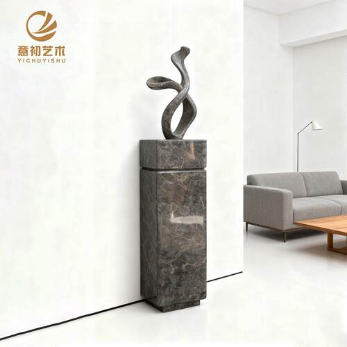 天然灰石大理石底座样板间家居客厅立式落地雕塑台立柱摆件展示台