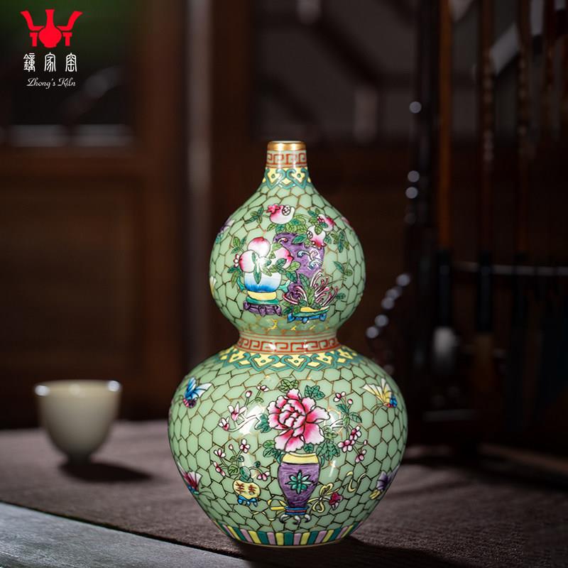 钟家窑景德镇陶瓷花瓶葫芦瓶中式珐琅彩客厅书房办公室博古架摆件