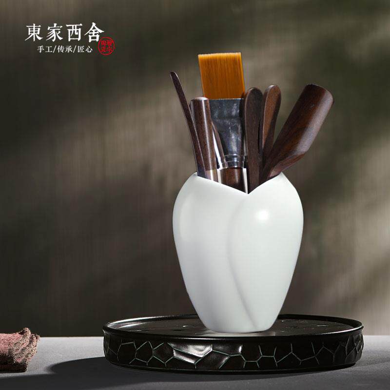 东家 茶道六君子套装功夫茶具茶道6件套德化白瓷黑檀实木茶艺配件