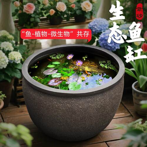 特大号古法养鱼缸紫砂粗陶花盆无釉中式金鱼水池睡莲阳台庭院种花