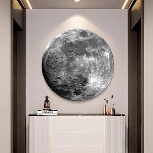 月球LED灯画沙发背景画客厅高端壁画圆形装饰画发光壁灯玄关挂画