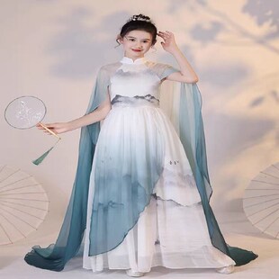 女童高端礼服渐面色弹古筝演出服中国风千里江山艺考民乐演奏礼服