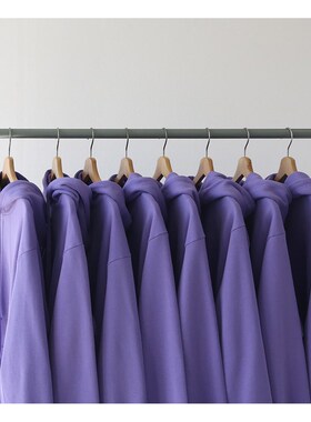 秋季薄款纯棉 中紫色香芋紫 紫色卫衣连帽男 女 宽松大码bf风OS风