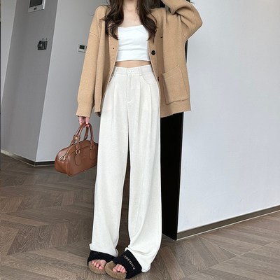 高个子针织阔腿裤女175cm加长版2024春秋新款高腰垂感宽松直筒裤