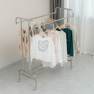 服装店中岛展示架童装双杠挂衣架女装店陈列架不锈钢服装架拉丝银