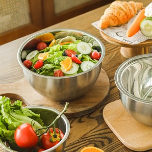 家用不锈钢沙拉盆厨房备菜洗菜料理盆水果拌色拉碗烘焙加深揉面盆
