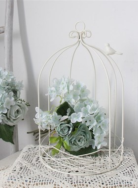 白色装饰鸟笼铁件烛台复古套二简约家居饰品装饰摆件可挂多肉花盆