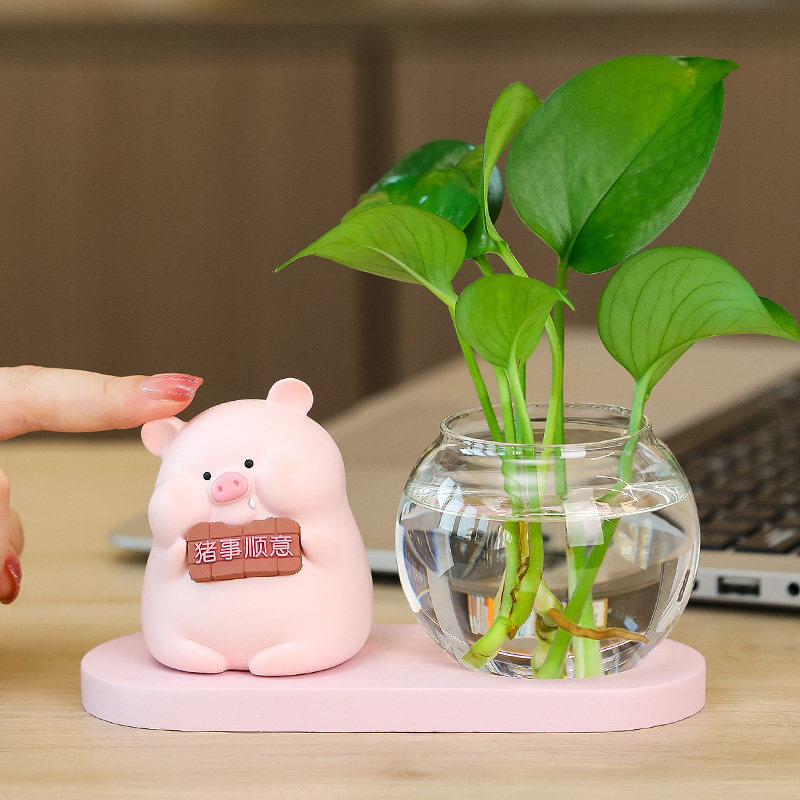 创意可爱家居小猪摆件透明玻璃水培小花瓶装饰品简约酒柜客厅摆设,家居饰品,装饰摆件,淘宝优惠券,粉丝福利购,淘宝优惠卷
