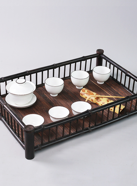 沁雨阁文人收纳茶具整理框收纳盘茶壶架茶杯架展示盒茶艺摆件茶盘