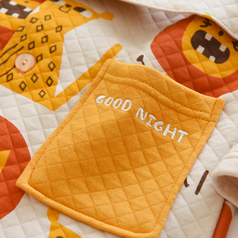 儿童秋冬加厚纯棉空气层睡衣男童三层夹棉睡袍连帽浴袍宝宝家居袍