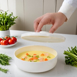 蒸箱专用蒸盘蒸蛋羹盘带盖陶瓷盘子深盘加深骨瓷窝盘蒸菜盘蒸蛋盘