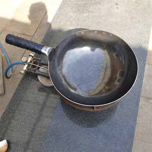 原生态手工锻打老式黑色无涂层无油烟不粘锅燃气炒锅章丘铁锅圆底