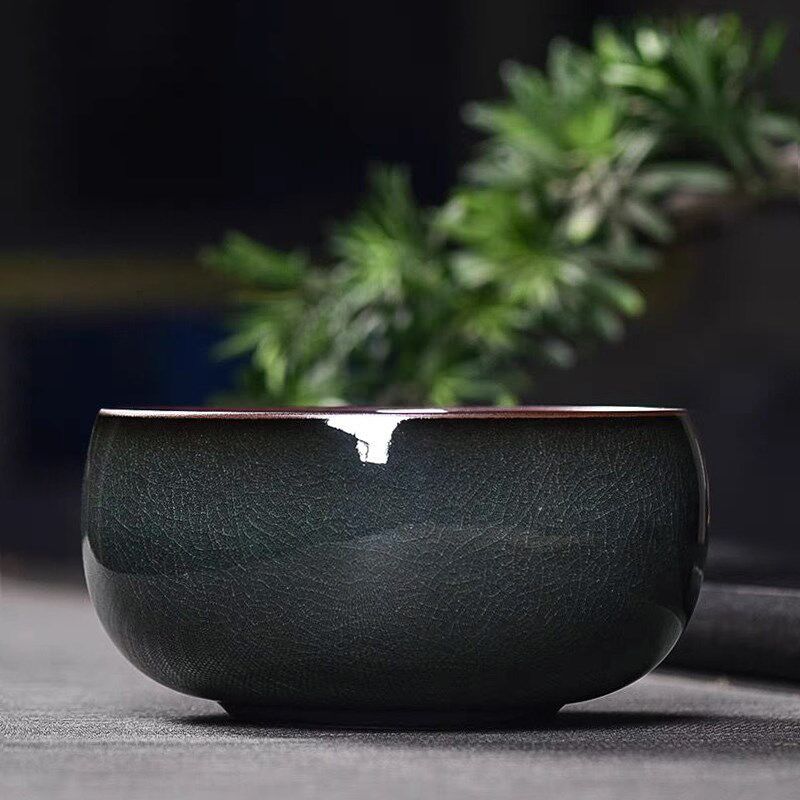 哥窑青瓷铁胎茶洗型烟灰缸黑胎笔洗陶瓷家用个性时尚摆件杯洗水洗