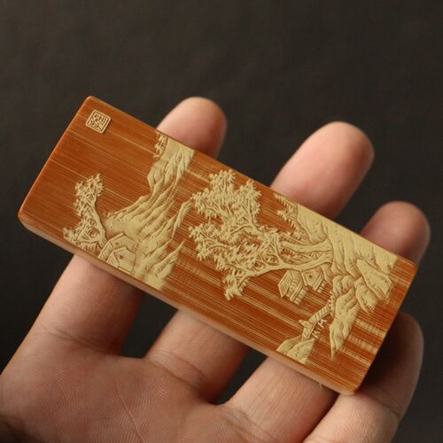 十几年玉竹老料纯手工东阳名家戚挺飞本工留青雕刻推盖牙签盒竹雕