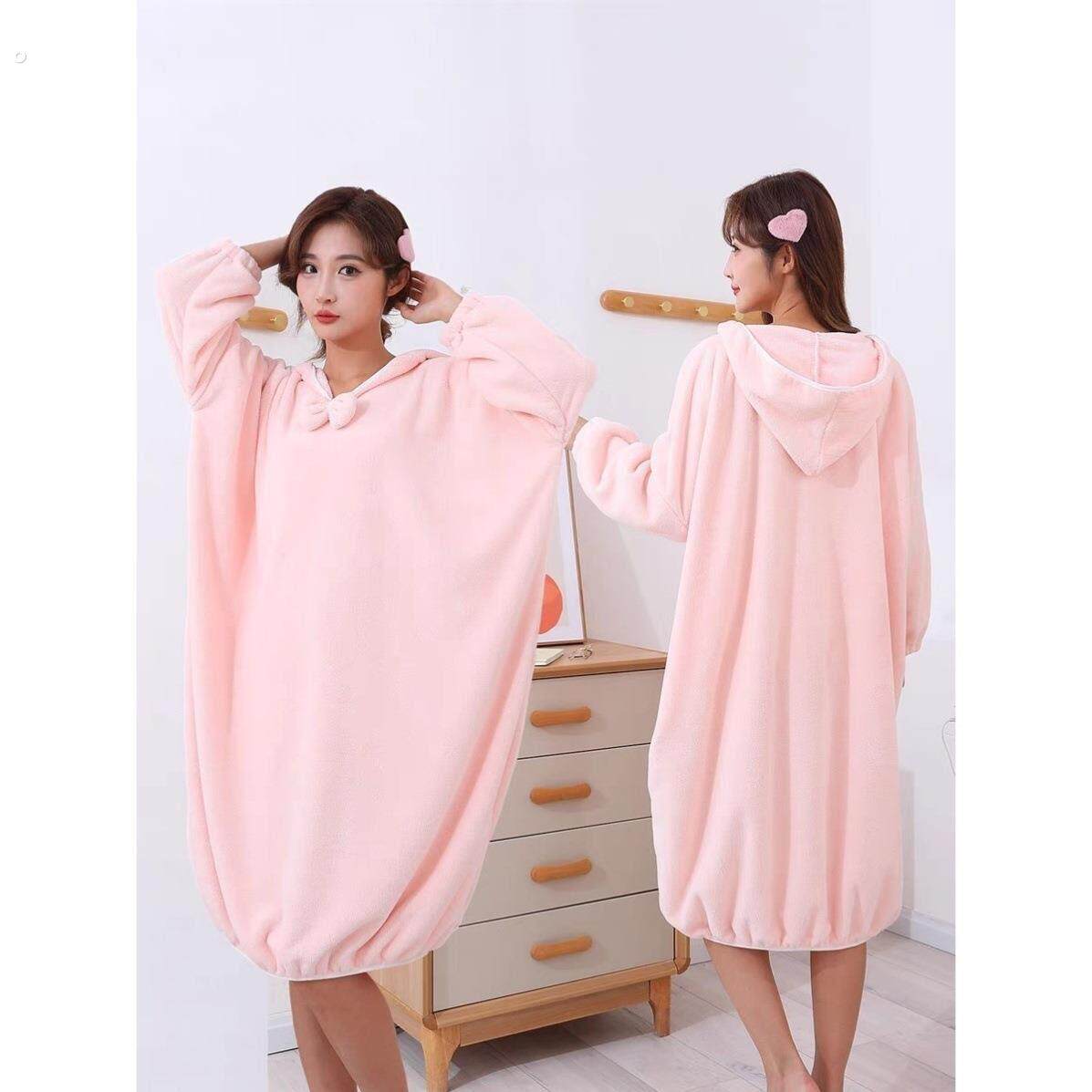 秋冬加厚浴袍可穿新款浴巾家用纯棉吸水可裹浴裙洗澡浴衣睡袍睡衣