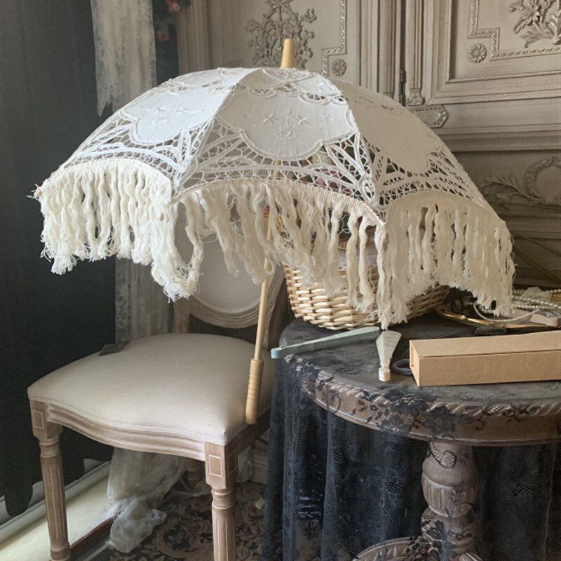法式婚纱摄影道具外景街拍旅拍新娘婚礼流苏蕾丝伞复古油画风洋伞