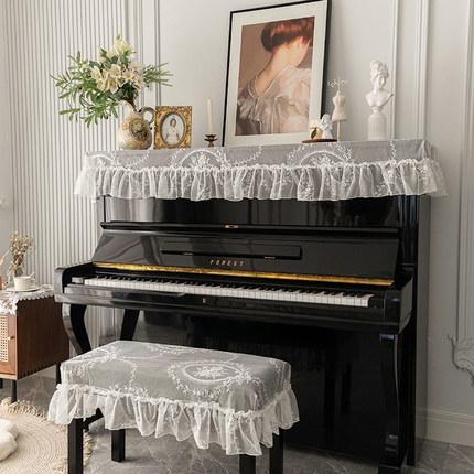 法式洛可可白色蕾丝钢琴罩盖布防尘保护罩电钢琴半罩全罩琴凳套罩