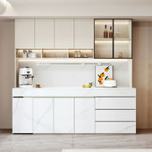 实木餐边柜餐桌一体靠墙置物高柜客厅旋转岩板餐桌微波炉橱柜定制