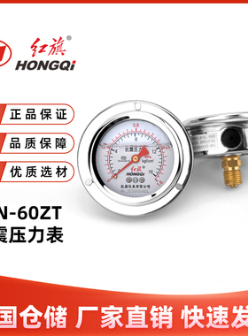 红旗YTN-60ZT防震抗震耐震轴向带边压力表充油气水油液2.5级真空
