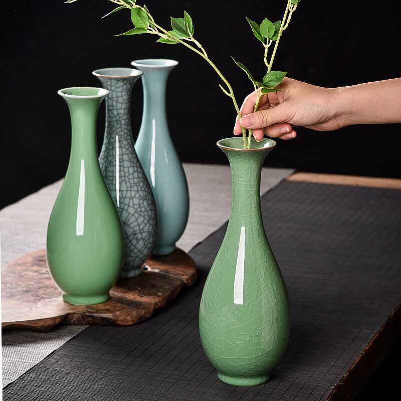 龙泉瓷青瓷花瓶仿古鲜花中式客厅电视柜插花瓶装饰品家居瓷瓶摆件,家居饰品,桌面摆件,淘宝优惠券,粉丝福利购,淘宝优惠卷