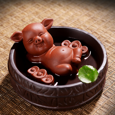 茶宠猪可养招财紫砂小猪茶玩牛精品小号创意功夫茶金鱼茶盘小摆件