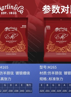 Martin马丁古典吉他琴弦仿羊肠尼龙M265 M165标准中高张力一套6根