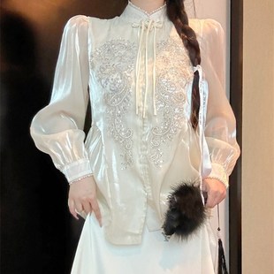 大码胖mm新中式国风高级感盘扣上衣半身裙女早秋气质改良两件套装