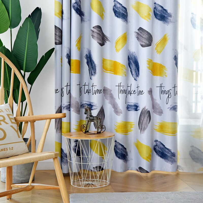 墨彩水墨彩色洋气窗帘布料男孩子可爱卡通儿童房女生卧室遮光