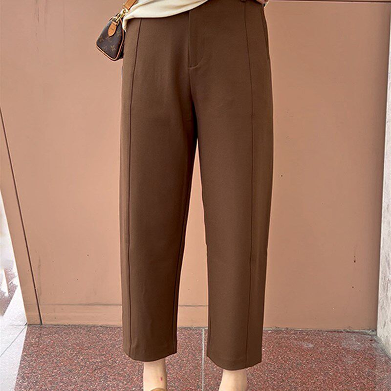 卡其色休闲裤女大码胖MM2024夏季新款宽松显瘦百搭哈伦垂感西装裤