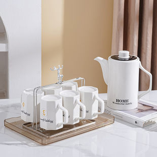 水杯整套装家用客厅高档陶瓷数字待客区分杯子冷水壶凉水壶水具套