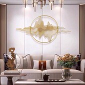 新中式 饰铁艺挂件沙发背景墙立体圆形壁饰 客厅山水壁挂轻奢墙面装