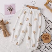 夏季 薄款 纯棉纱布女童男孩婴儿束脚裤 儿童防蚊裤 透气宝宝春夏裤 子