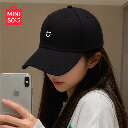 正品MINISO名创优品帽子圆顶刺绣笑脸棒球帽遮阳帽男女软顶鸭舌帽