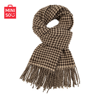 MINISO名创优品经典翎羽谧纹简约格纹围巾时尚百搭保暖男女2026款