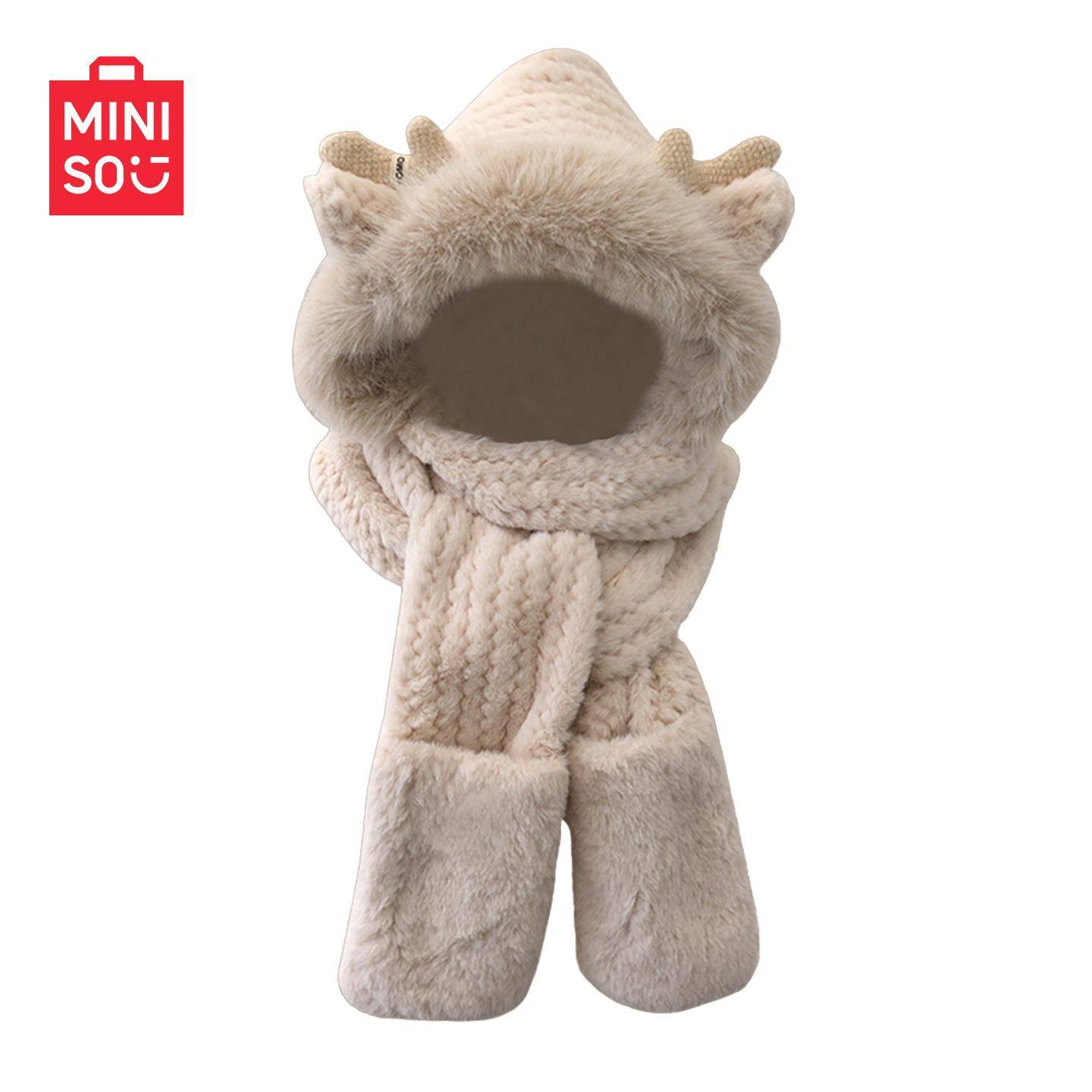 MINISO名创优品毛绒连帽围巾手套三件套女保暖一体可爱氛围超暖,服饰配件/皮带/帽子/围巾,三件套,淘宝优惠券,粉丝福利购,淘宝优惠卷