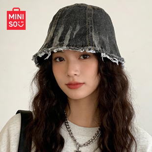 MINISO名创优品夏水洗牛仔渔夫帽毛显脸小潮酷盆帽显白百搭遮阳帽