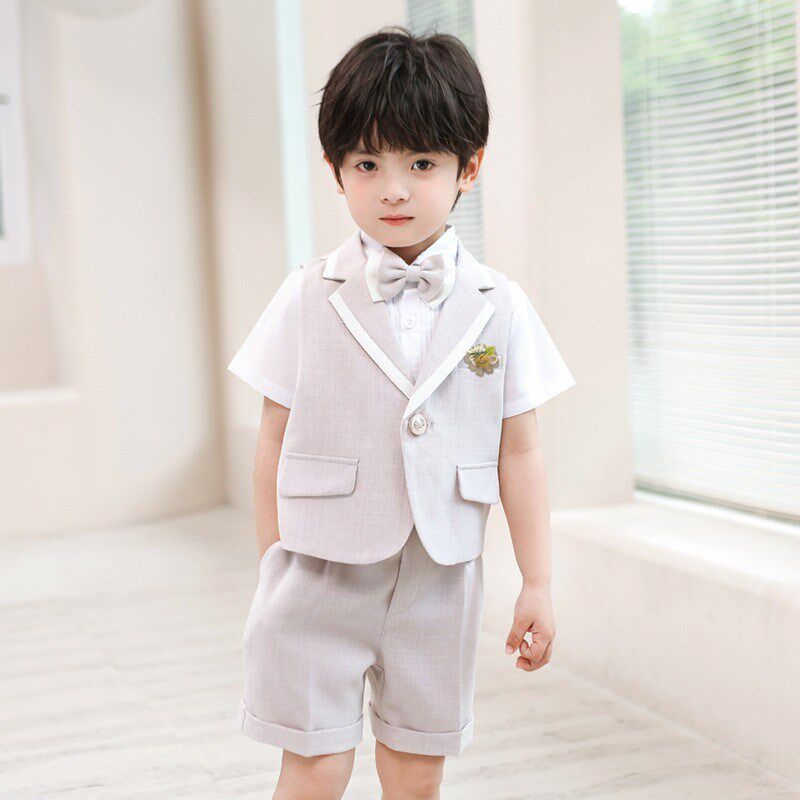 男童礼服夏季新款马甲套装儿童六一短袖背带幼儿花童宝宝演出西服