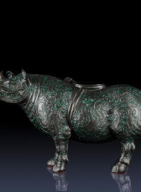 青铜器犀牛尊招财犀牛纯黄铜牛工艺礼品摆件客厅摆件办公室装饰品