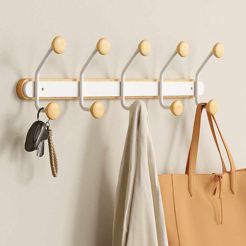墙壁挂架铁艺原木免打孔客厅墙上挂钩家用壁挂挂衣钩玄关墙双排钩