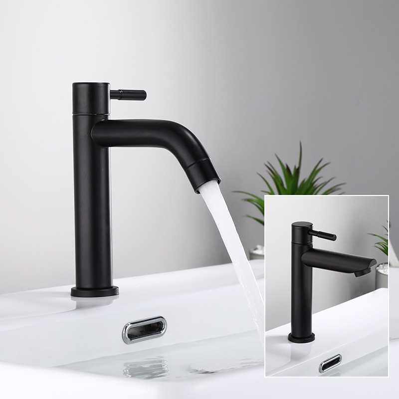 单冷黑色浴室台盆面盆台上水龙头 冷水304不锈钢艺术盆台下盆龙头