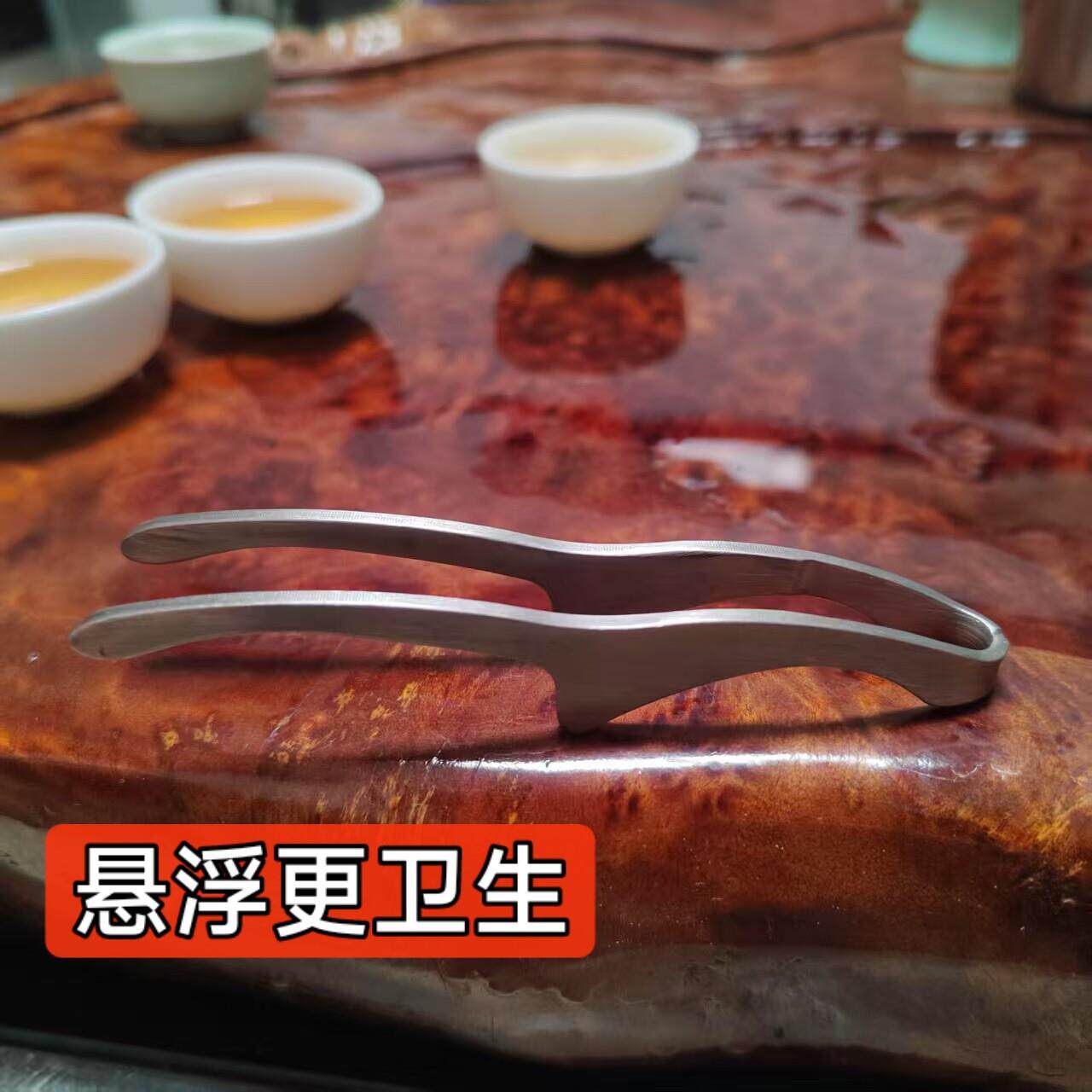 纯钛茶夹茶道茶杯镊子实木功夫茶具泡茶配件工具防滑洗杯夹子加厚