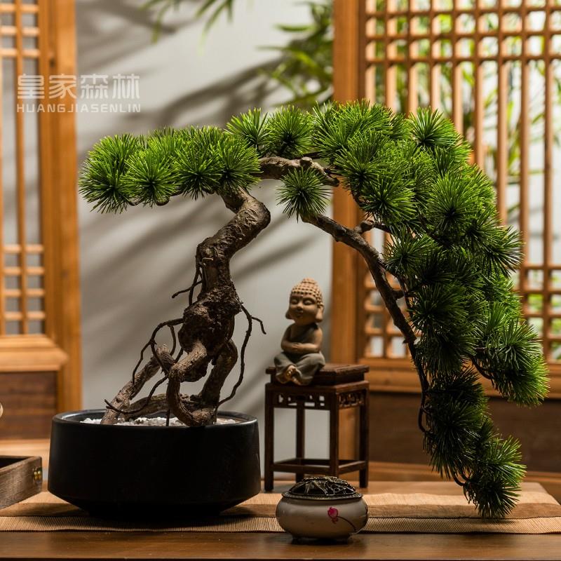 高端彷真崖柏迎客松罗汉松红枫盆栽假树盆景客厅玄关桌面装饰摆饰